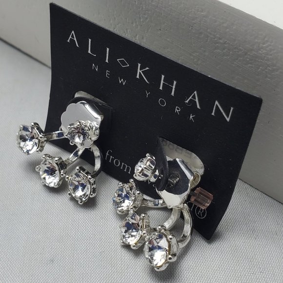 Ali Khan Swarovski crystal stone  jacket earring silver - Picture 3 of 4